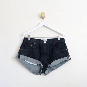 NEW! One By One Teaspoon Shorts Bandits Twisted Cuff Hem High Rise Dark Wash 30